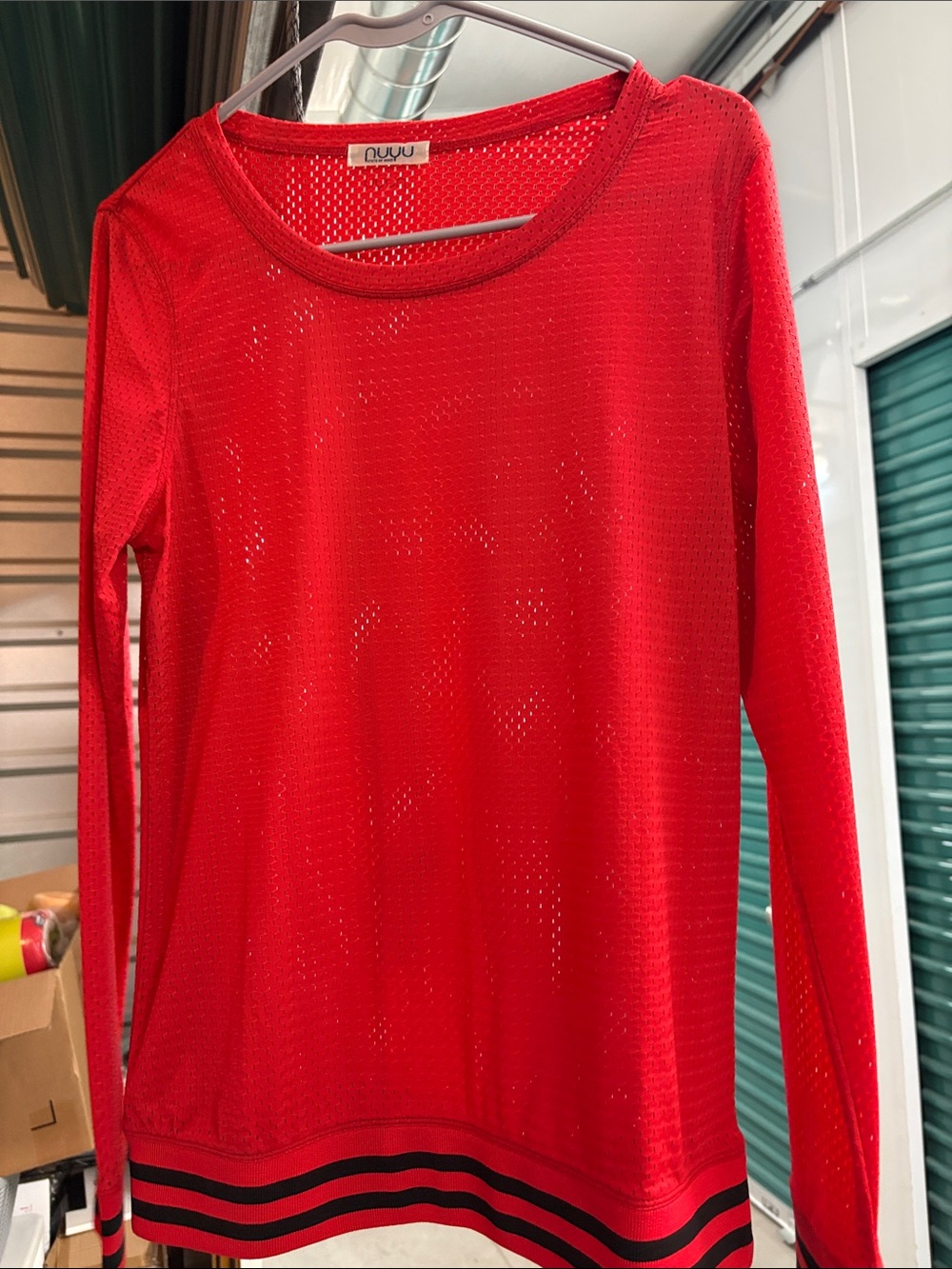 NUYU Red Long Sleeve Mesh Tee